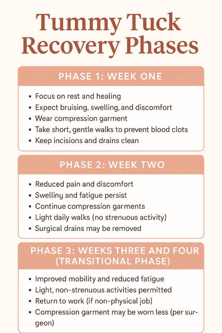 infographic showing tummy tuck recovery phases